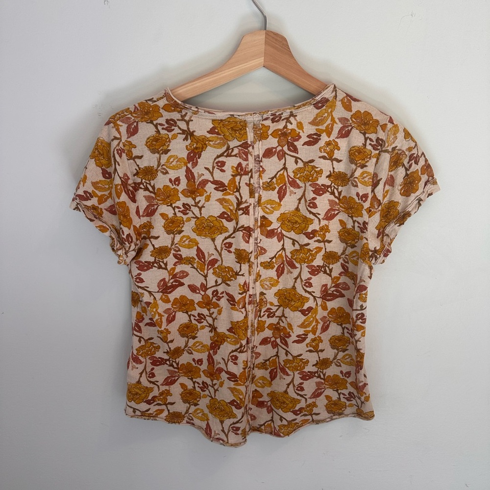 Pilcro Yellow and Brown Floral Women's Top - Picture 2 of 3